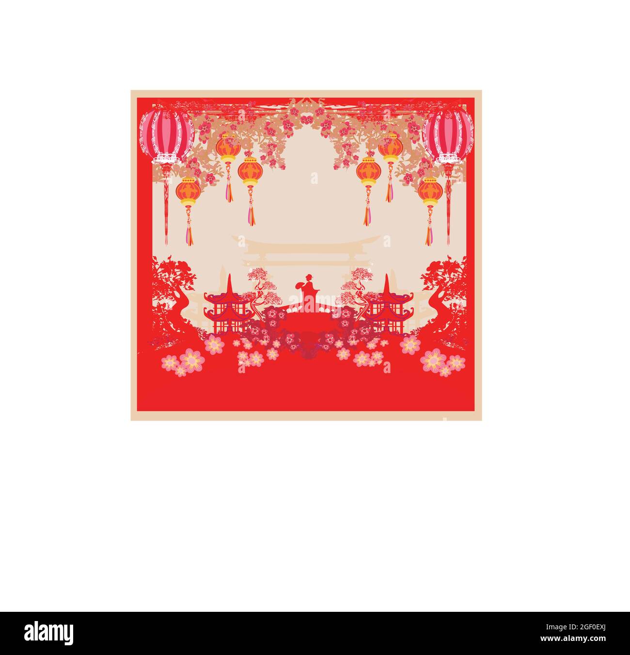 Abstract dekorative Rahmen mit asiatischen Mädchen Stock Vektor