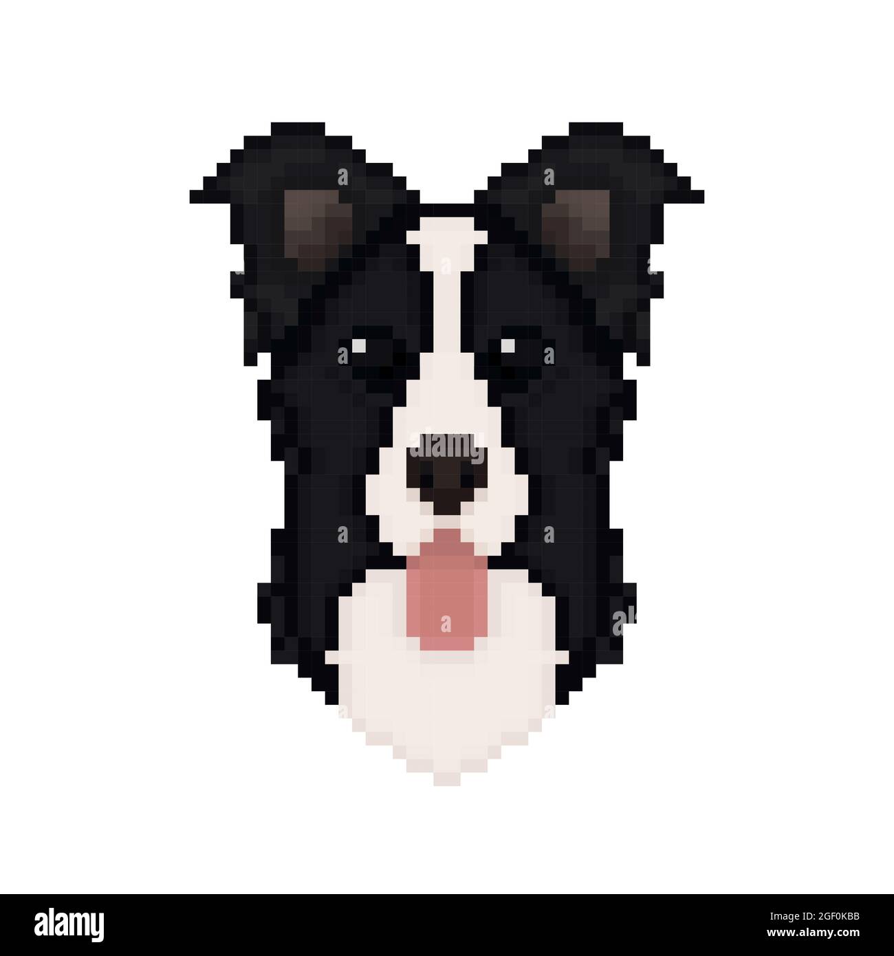 Border Collie Hundekopf im Pixel Art Stil. Vektorgrafik. Stock Vektor