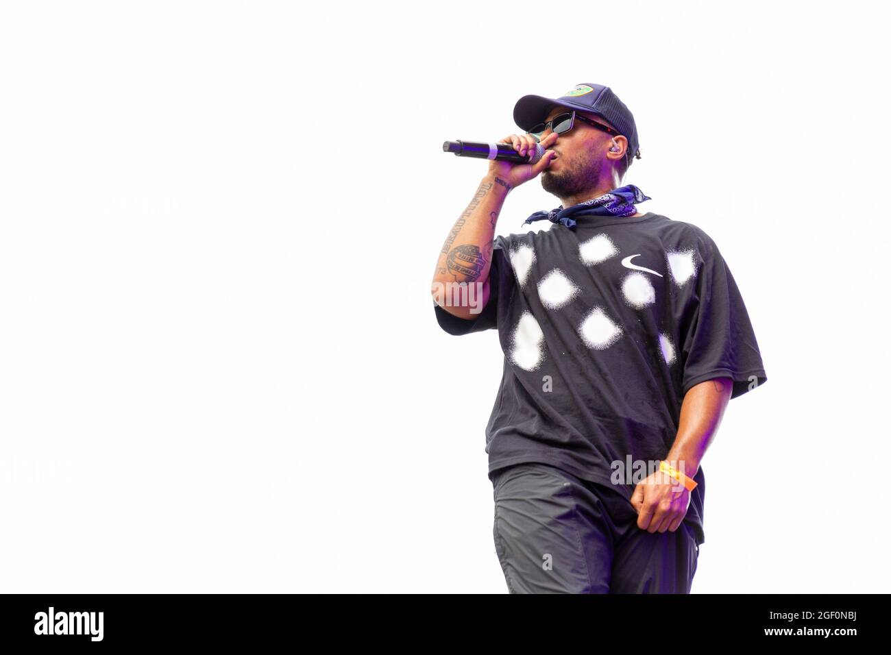 Chicago, USA. August 2021. Joey Purp (Joseph Davis) während des lyrischen Lemonade Summer Smash Music Festivals im Douglass Park am 20. August 2021 in Chicago, Illinois (Foto: Daniel DeSlover/Sipa USA) Quelle: SIPA USA/Alamy Live News Stockfoto