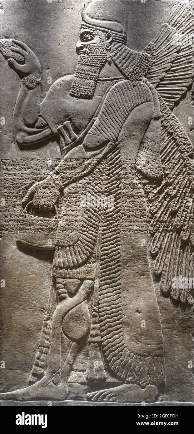 Assyrische Entlastung der schützenden Gottheit, 883-859 v. Chr., aus dem Palast von Nimrud, Irak. Ausgestellt im Fitzwilliam Museum, Cambridge, England, Großbritannien Stockfoto