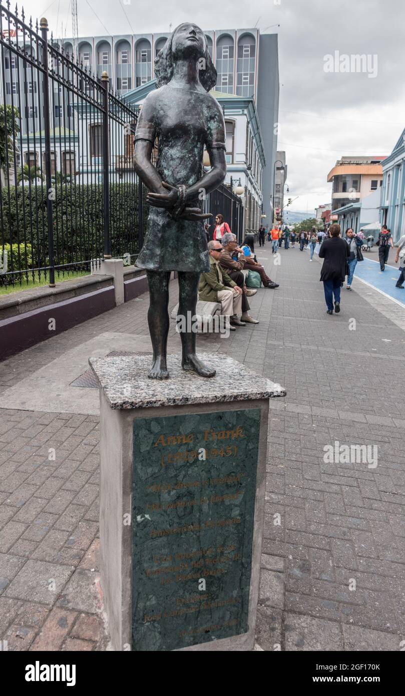 Bronzestatue Anne Frank in San Jose, Costa Rica. Stockfoto