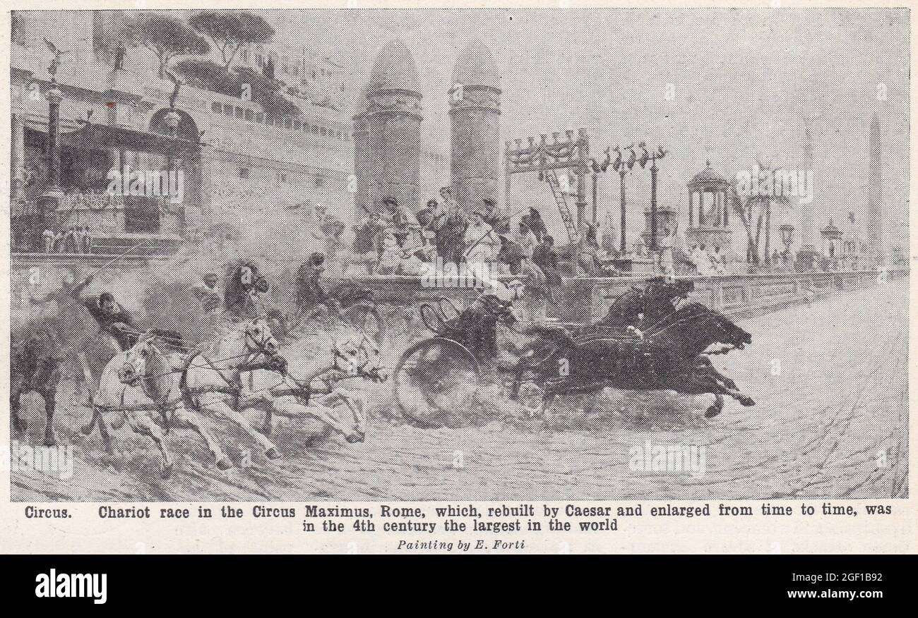 Circus - Chariot Rennen im Circus Maximus, Rom, die von Caesar im 4. Jahrhundert umgebaut. Stockfoto