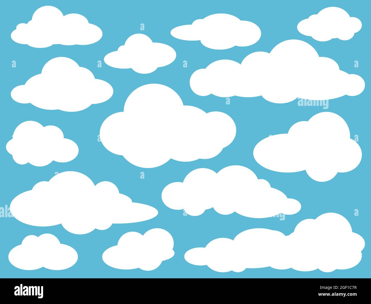 Weiße Wolken Sammlung auf blauem Hintergrund. Bannersymbole Gesetzt. Vektorgrafik. Designelemente in flacher Optik Stock Vektor