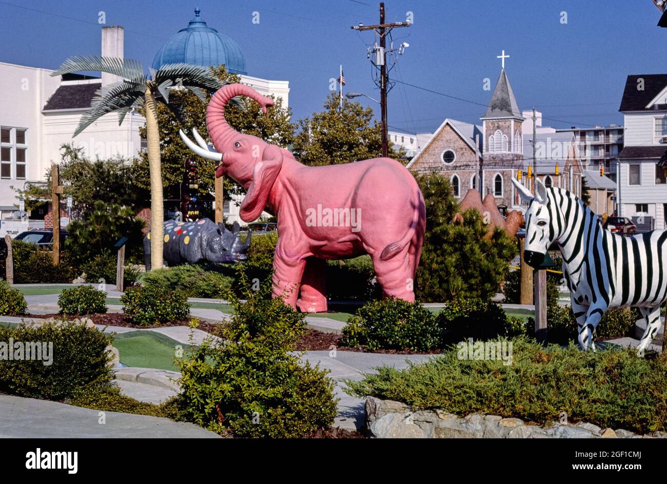 Bamboo Golf, Pink Elephant, Ocean City, Maryland, 1985 Stockfoto