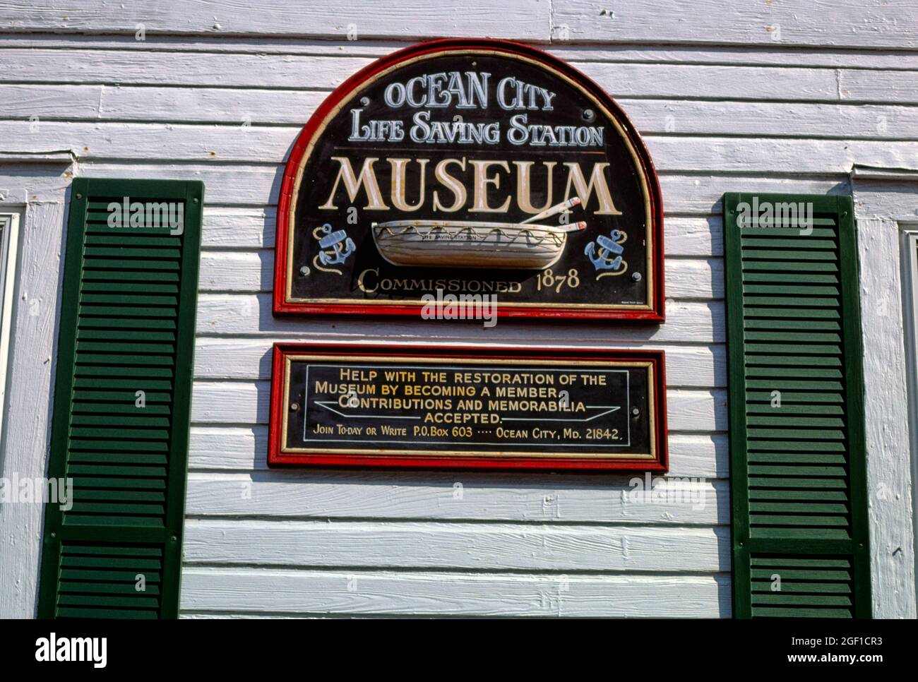 Lebensretterstation Museum Schild, Ocean City, Maryland, 1985 Stockfoto