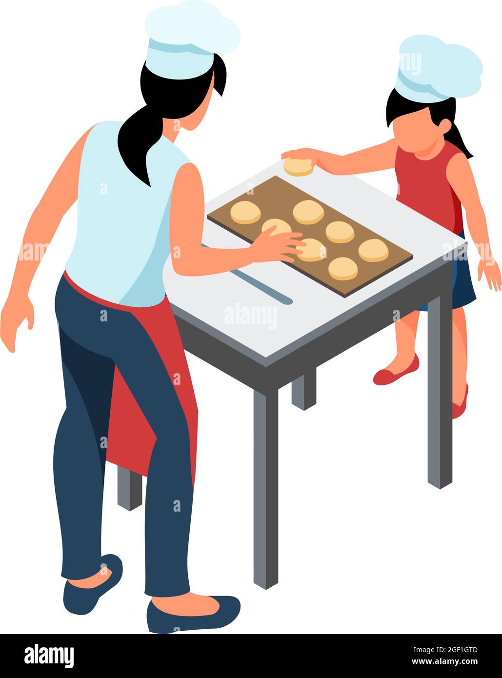 Mutter und Tochter kochen zusammen in der Küche isometrische Vektor-Illustration Stock Vektor