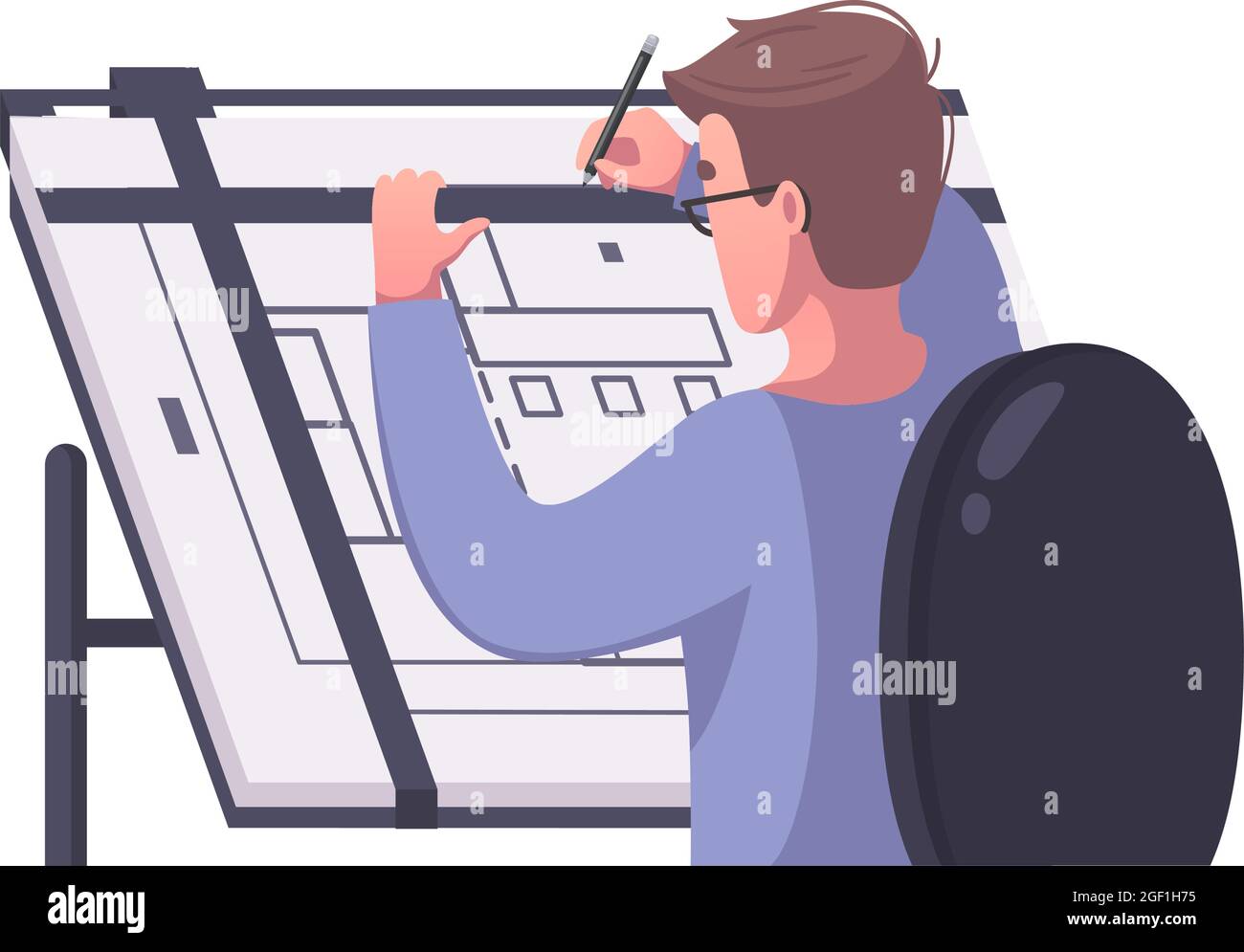 Männlich Architekt Zeichnung Haus Plan Cartoon Vektor Illustration Stock Vektor