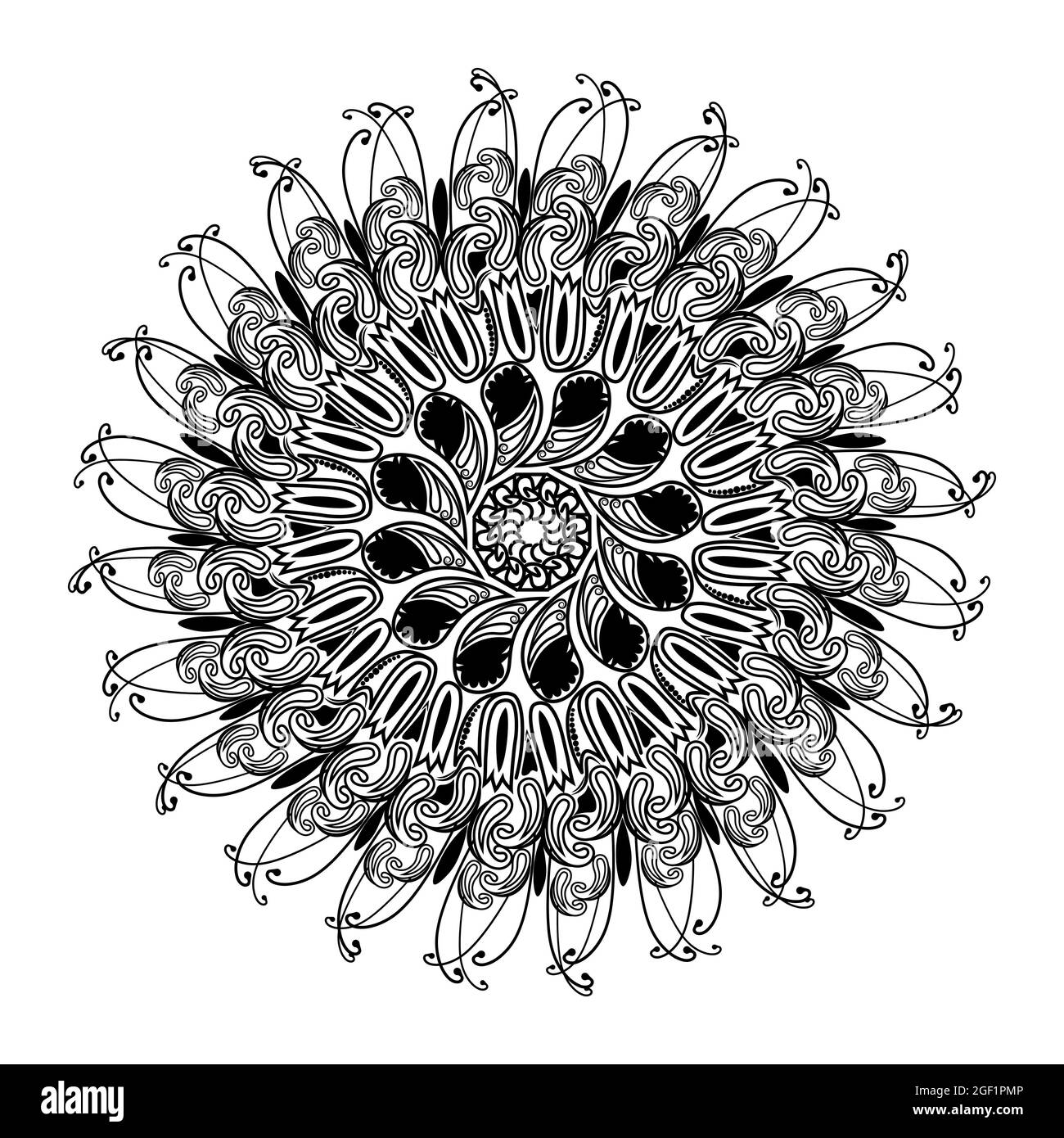 mandala isoliert Element der indischen ornamental dekorativen floralen Stil abstrakt schwarz und weiß Muster Hintergrund-Design Stock Vektor