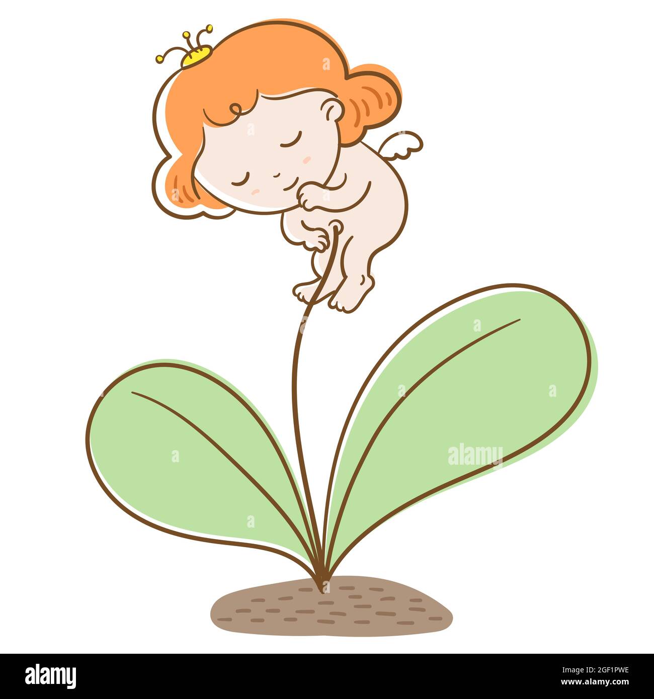 Babyblume. Ein niedliches Blumenbaby wuchs auf dem Boden auf. Vektorgrafik flach. Stock Vektor