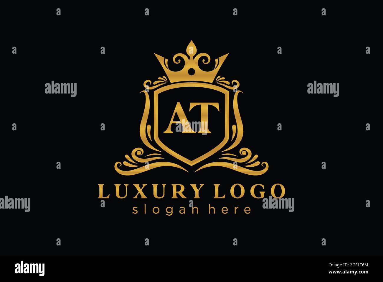 AT Letter Royal Luxury Logo Vorlage in Vektorgrafik für Restaurant, Royalty, Boutique, Cafe, Hotel, Heraldisch, Schmuck, Mode und andere Vektor illustrr Stock Vektor