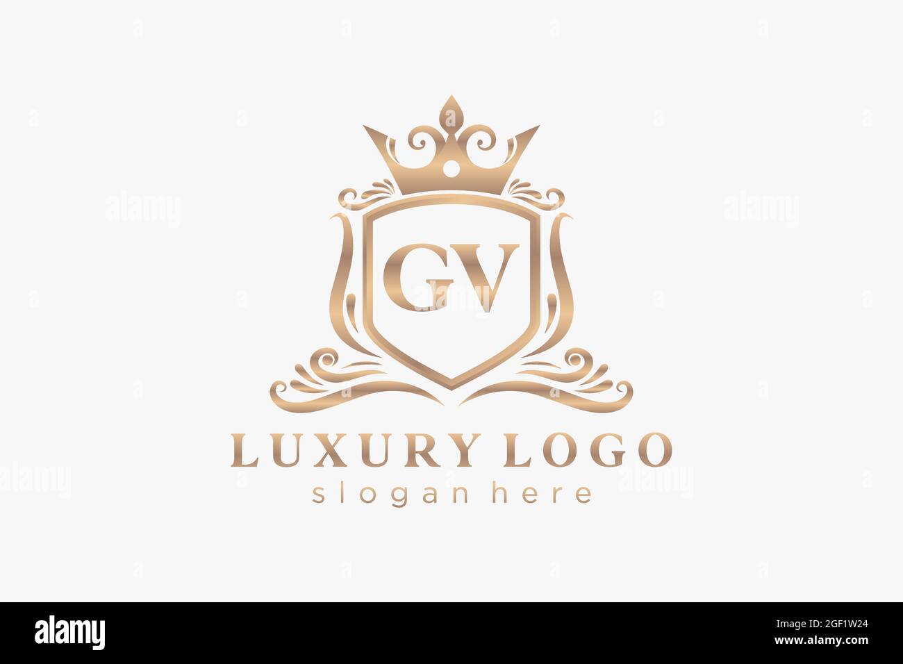 GV Buchstabe Royal Luxury Logo Vorlage in Vektorgrafik für Restaurant, Royalty, Boutique, Cafe, Hotel, Heraldisch, Schmuck, Mode und andere Vektor illustrr Stock Vektor