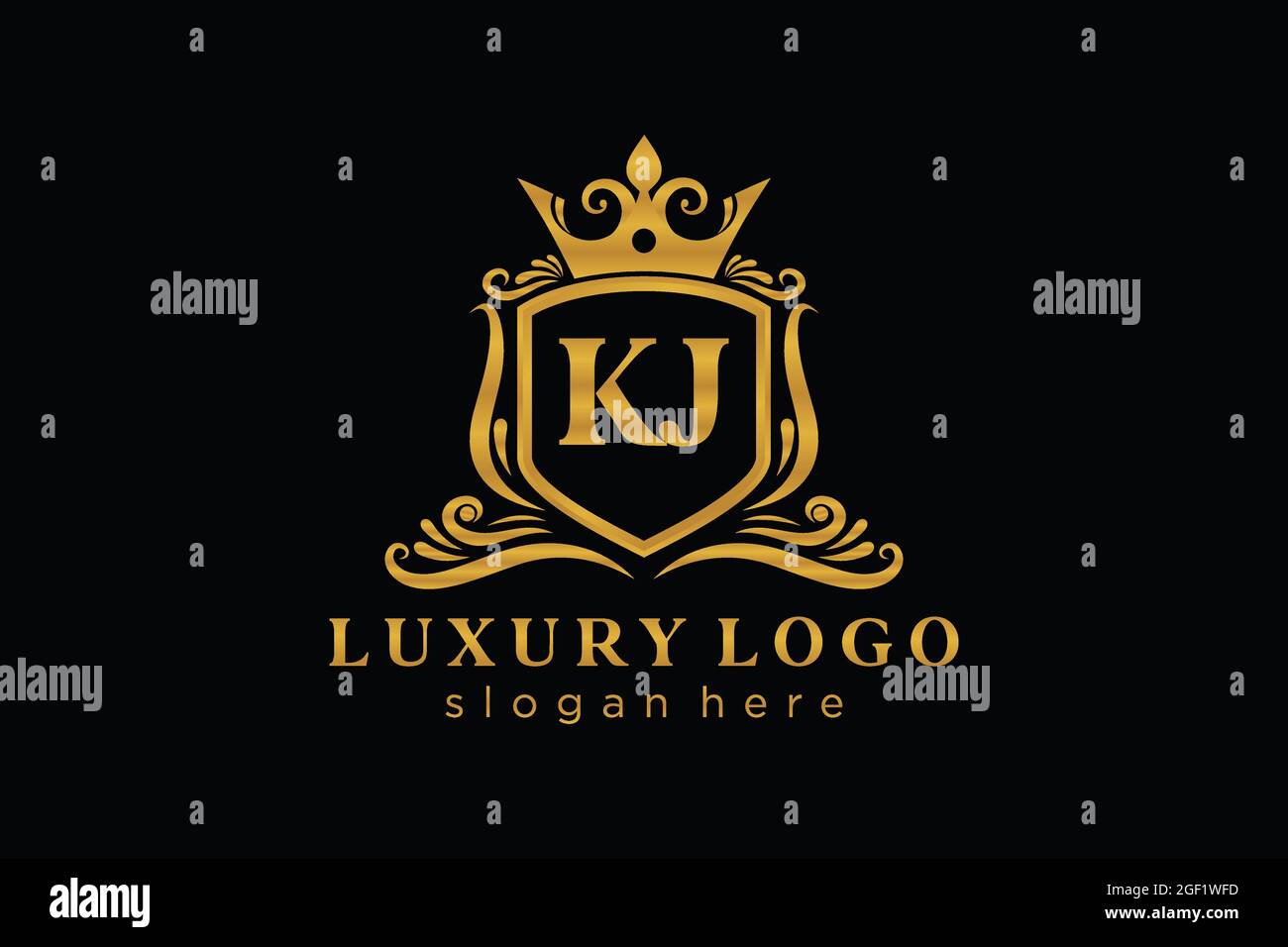 KJ Letter Royal Luxury Logo Vorlage in Vektorgrafik für Restaurant, Royalty, Boutique, Cafe, Hotel, Heraldisch, Schmuck, Mode und andere Vektor illustrr Stock Vektor