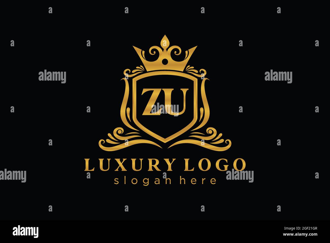 ZU Royal Luxury Logo Vorlage in Vektorgrafik für Restaurant, Royalty, Boutique, Cafe, Hotel, Wappentisch, Schmuck, Mode und andere Vektorgrafik. Stock Vektor