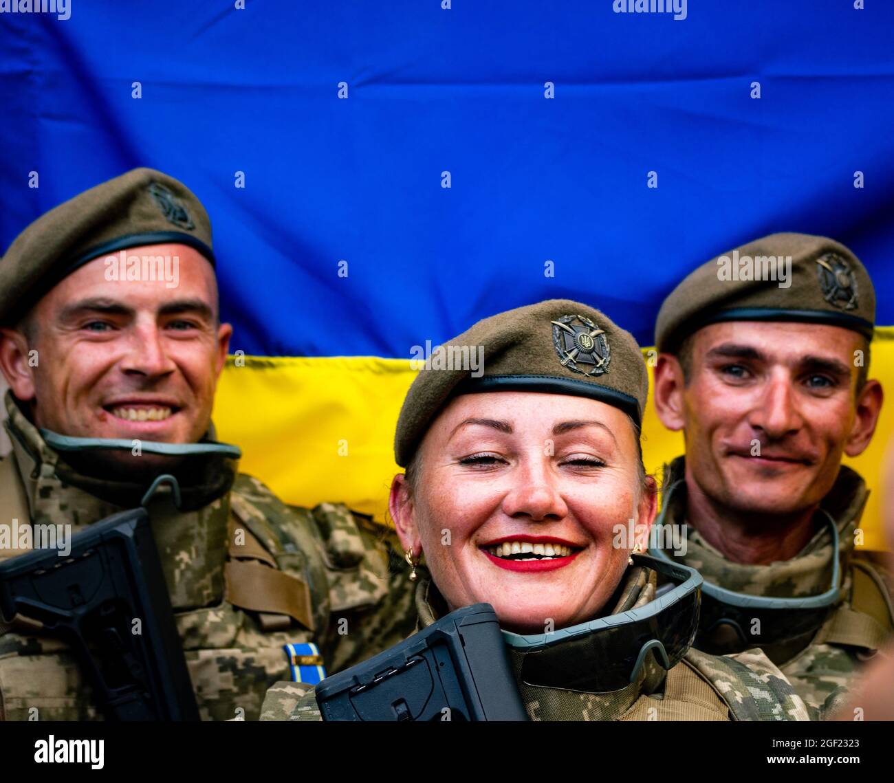 Kiew, Ukraine. August 2021. Ukrainisches Militär nimmt an der Generalprobe der Militärparade Teil, die am Unabhängigkeitstag stattfinden wird. (Foto von Valera Golovniov/SOPA Images/Sipa USA) Quelle: SIPA USA/Alamy Live News Stockfoto