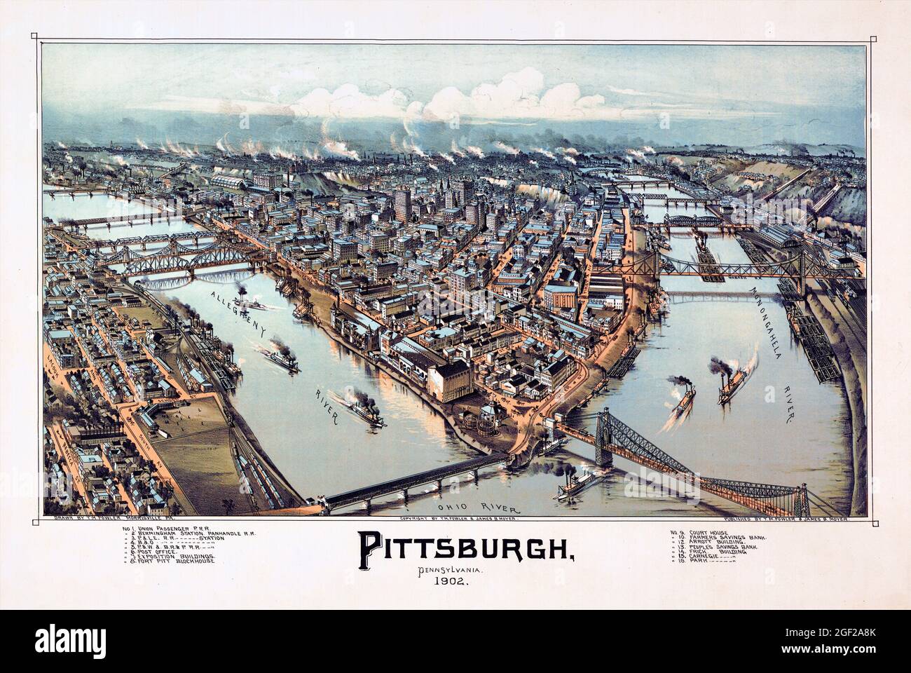 Pittsburgh, Pennsylvania 1902 von Thaddeus Mortimer (T.M.) Fowler (1842-1922) . Restauriertes Vintage-Poster, das 1902 in den USA veröffentlicht wurde. Stockfoto