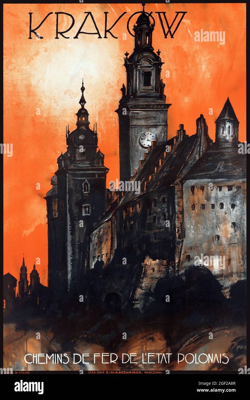 Krakau von Stefan Norblin (1892-1952). Restauriertes Vintage-Poster, das 1935 in Polen veröffentlicht wurde. Stockfoto