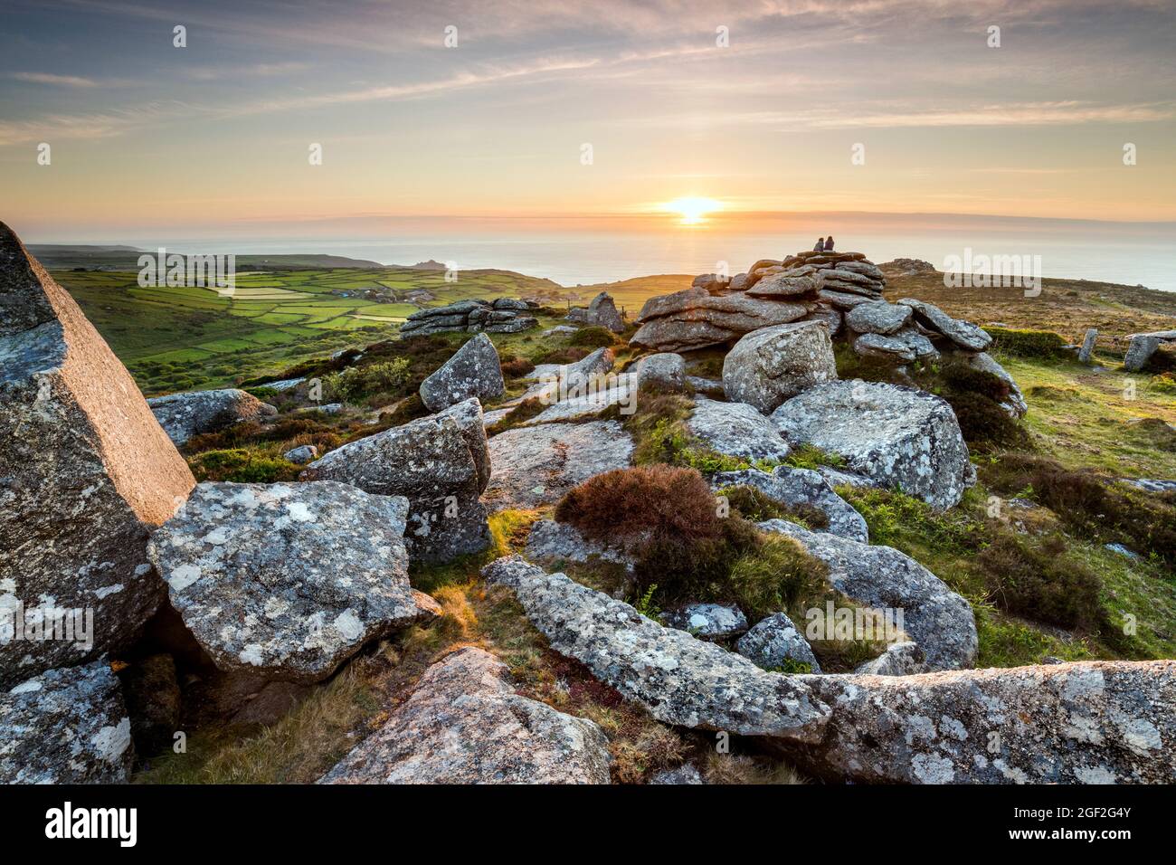 Zennor Hill; Sonnenuntergang; Cornwall; Großbritannien Stockfoto