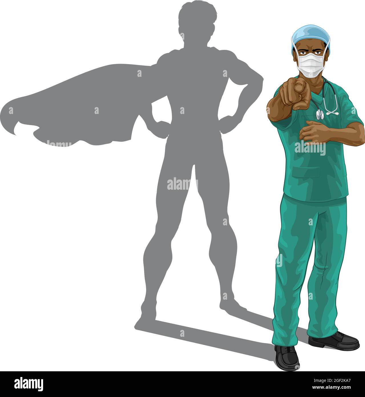 Superheld Krankenschwester Arzt mit Super Hero Shadow Stock Vektor