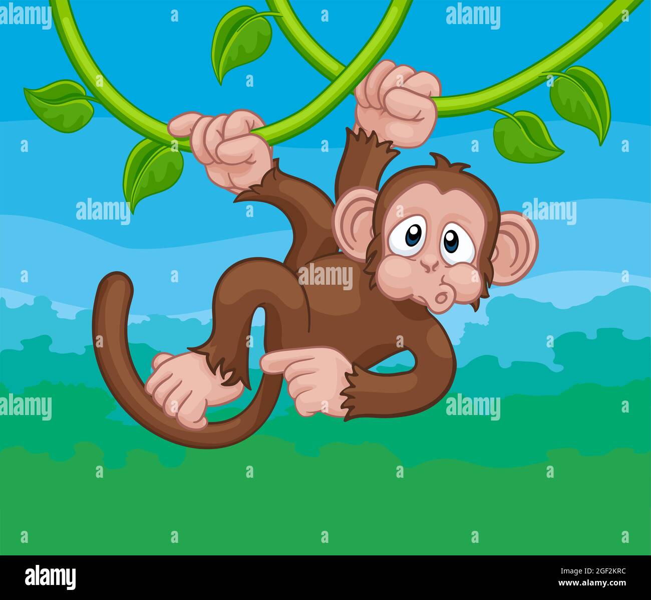 Affen Singen Auf Jungle Vines Zeigenden Cartoon Stock Vektor