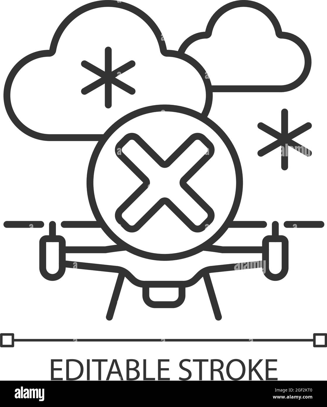 Nicht fliegen, wenn schwerer Schnee linear manuelle Etikett Symbol Stock Vektor