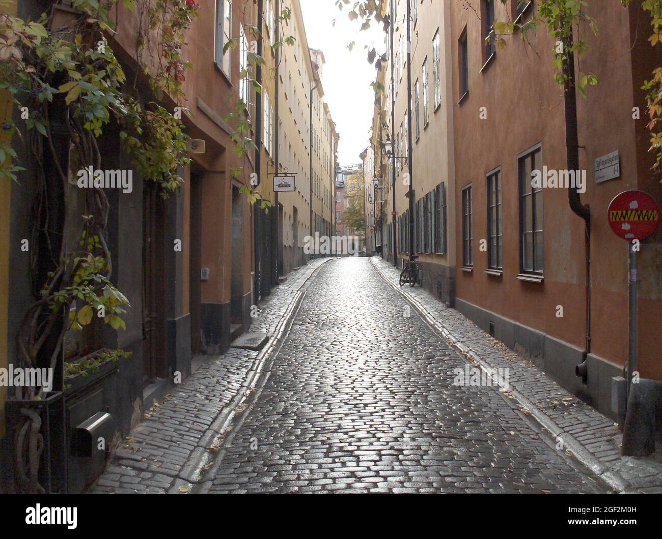 Själagårdsgatan, gepflasterte Straße im mittelalterlichen Zentrum von Stockholm Schweden, Gamla Stan. Stockfoto