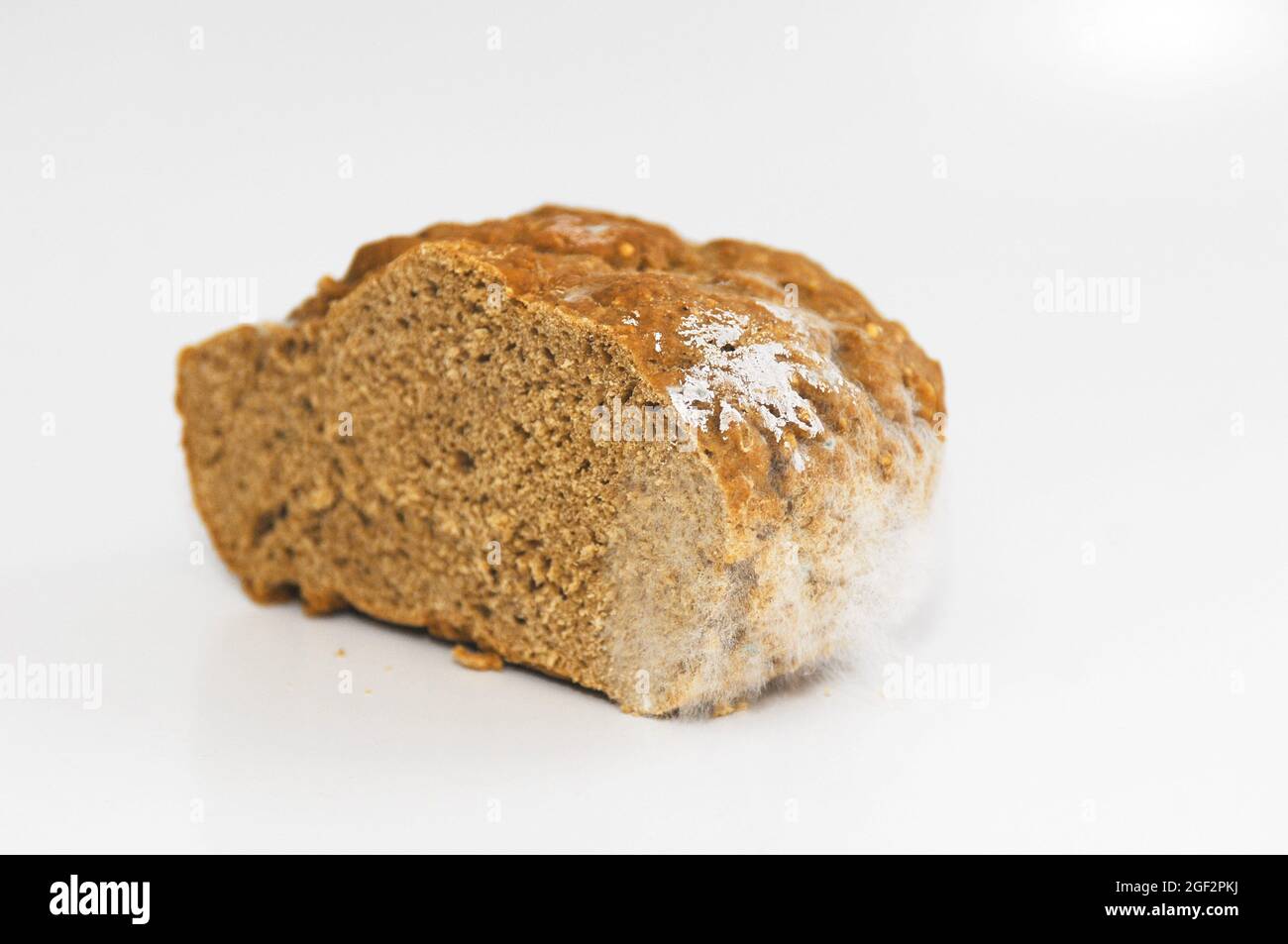 Schimmeliges Vollkornbrot, ausgeschnitten Stockfoto