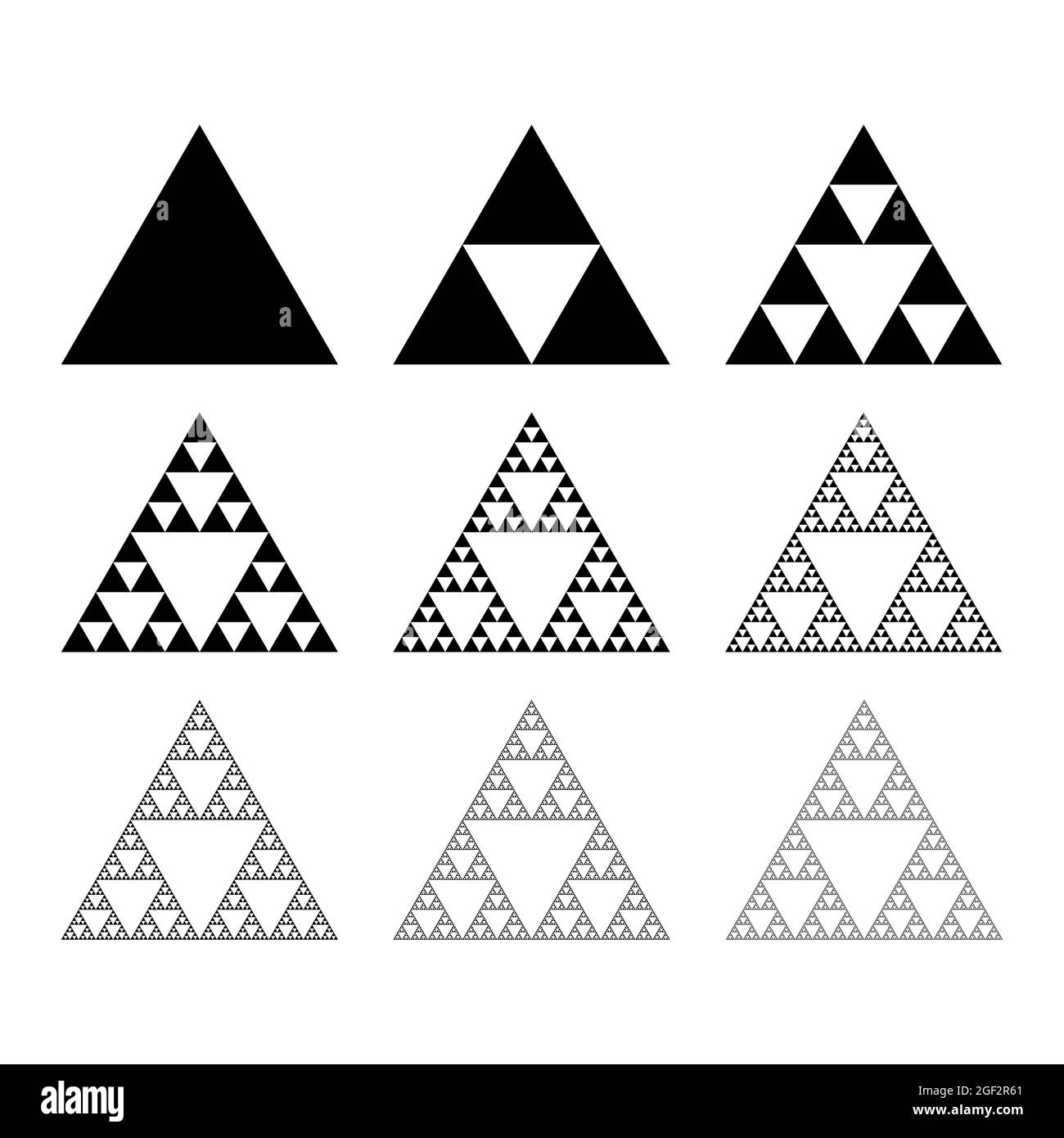 Entwicklungsschritte des Sierpinski-Dreiecks Stock Vektor