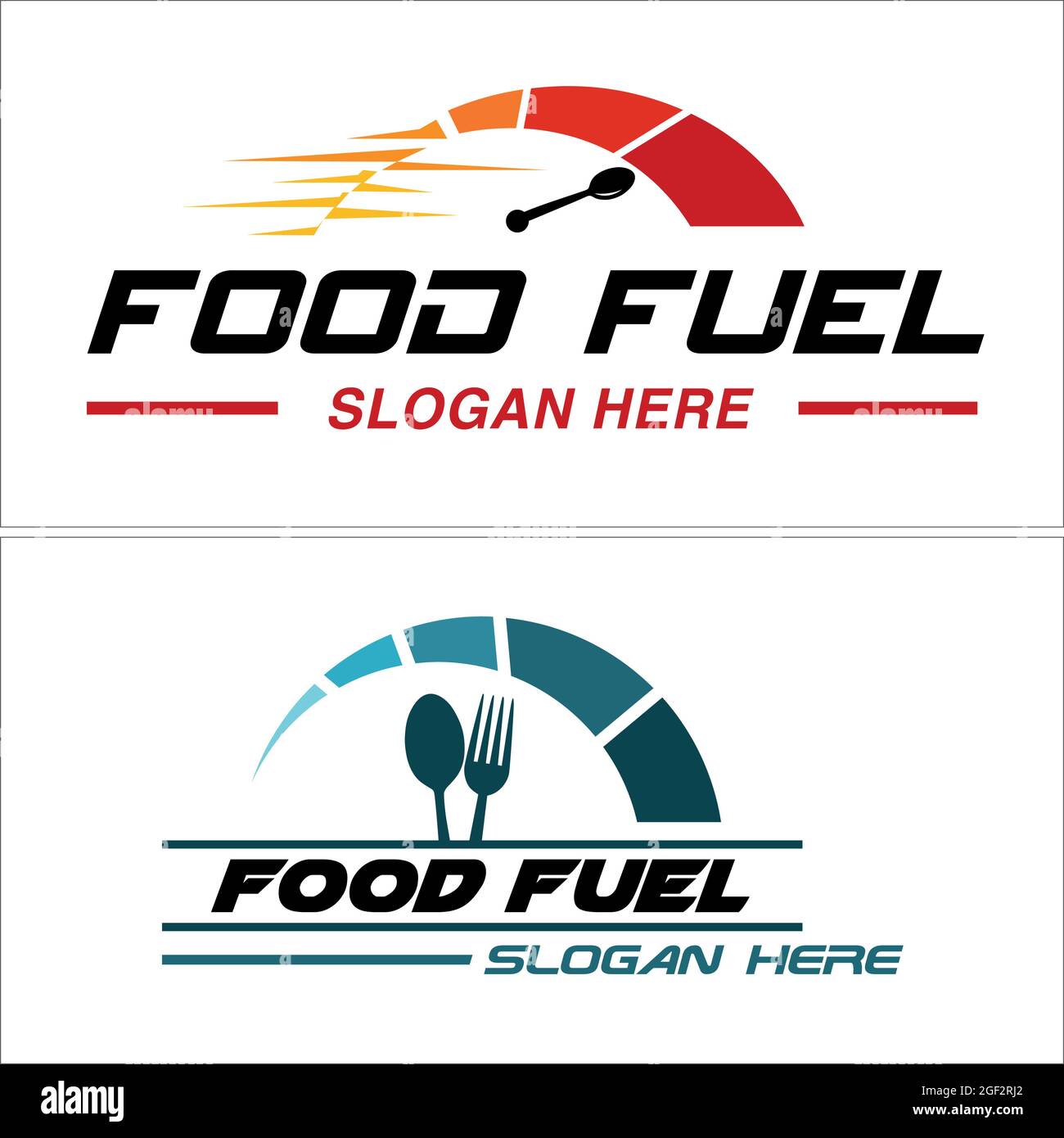 Fast Food Design Logo Tachometer Gabel und Löffel Vektor Stock Vektor