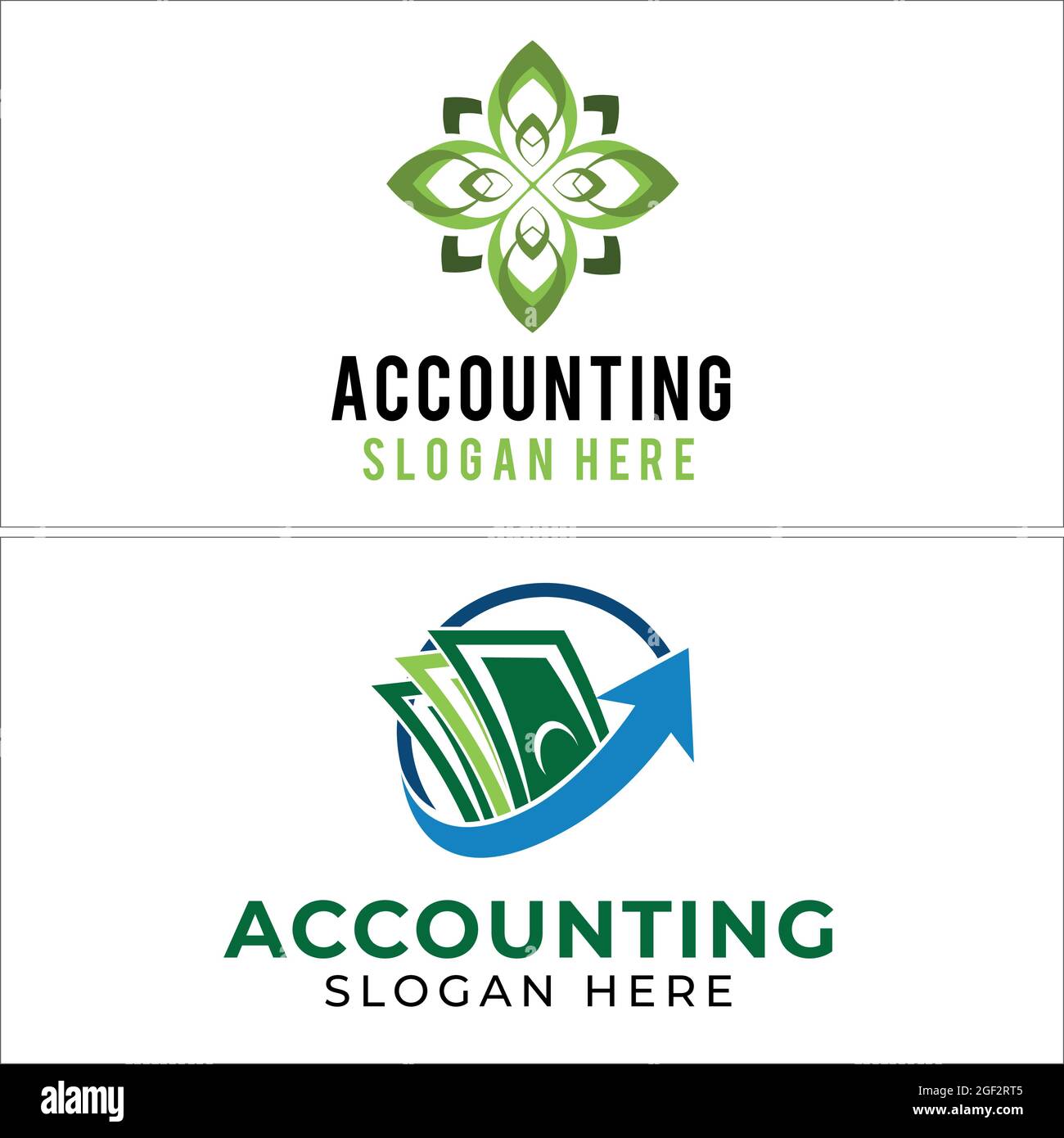 Buchführung Finanzgeschäft mit Symbolblatt und Geld Logo-Design Stock Vektor