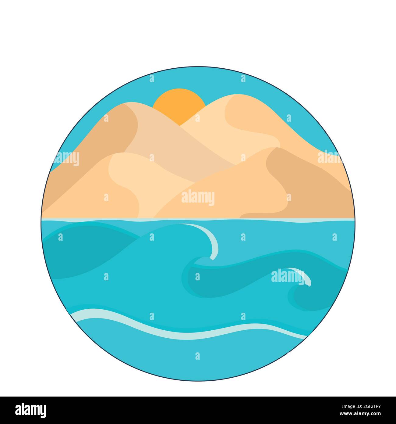 Vektor-rundes Etikett der abstrakten zeitgenössischen Landschaft einer Hintergrundvorlage. Vektorgrafik in einem flachen Stil. Stock Vektor