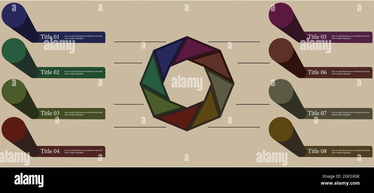 Ein Infografik-Design, das acht Textfelder zeigt, in die Sie die entsprechenden Felder einfügen können, um den Prozess von Wachstum und Erfolg zu erklären Stock Vektor