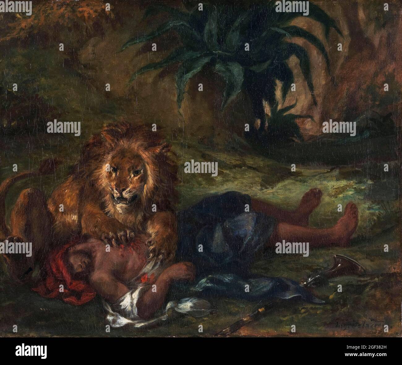 Eugene Delacroix, Löwe rauling einen toten Araber, Malerei, 1847 Stockfoto