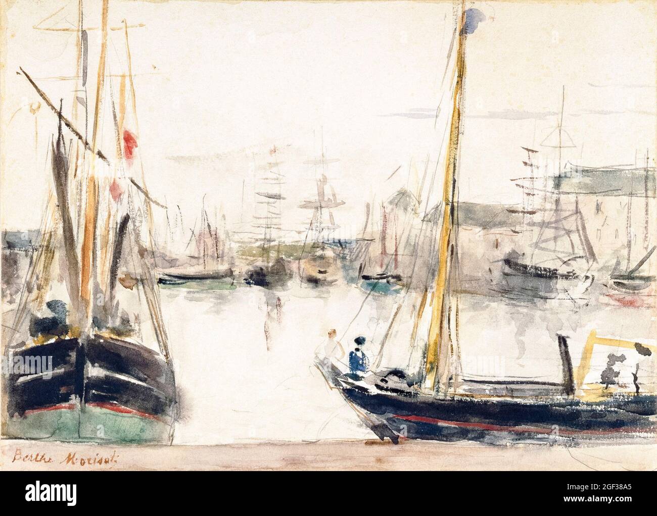 Schiffe im Hafen, Landschaftsmalerei von Berthe Morisot, um 1875 Stockfoto
