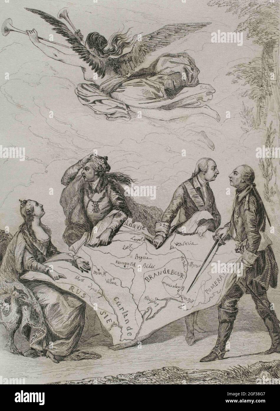 Die Scheidewände Polens. Die erste Teilung Polens. Es wurde am 5. August 1772 beschlossen. Das Abkommen wurde im Februar 1772 in Wien unterzeichnet. Die Partit Stockfoto