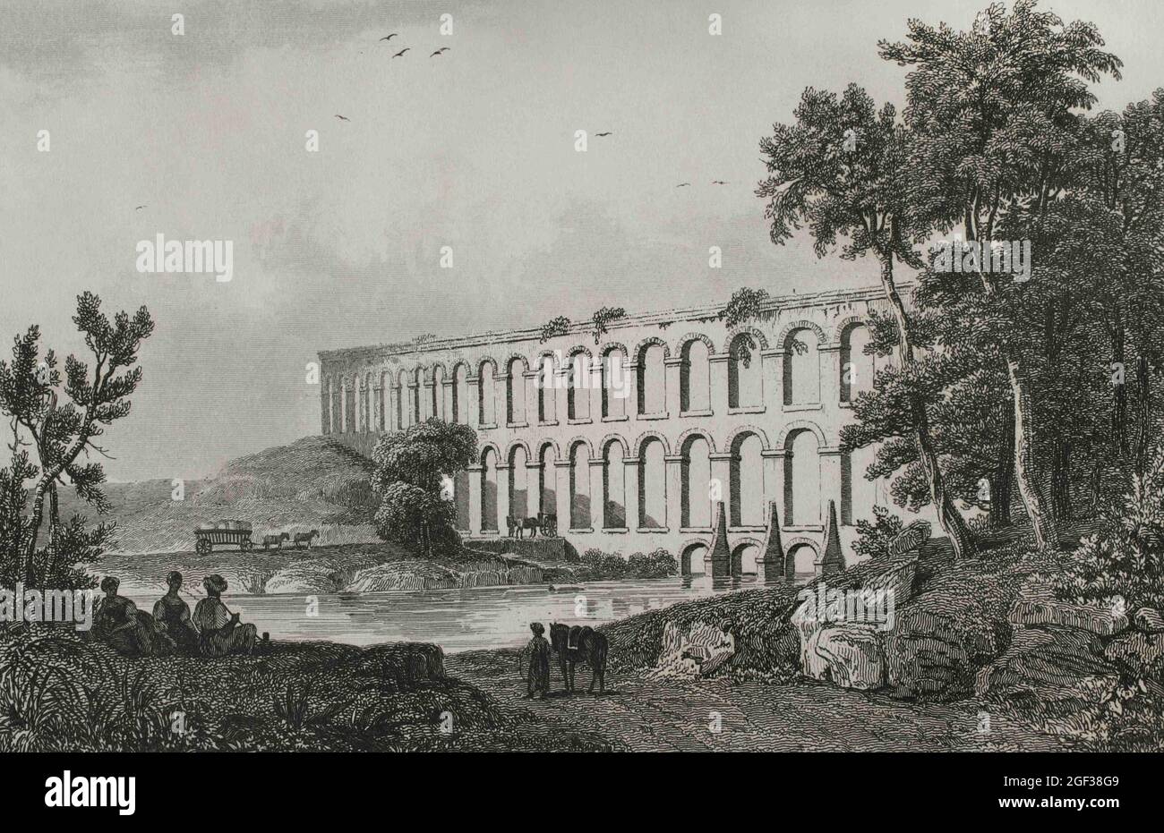 Osmanisches Reich. Türkei. Konstantinopel (heute Istanbul). Das Aquädukt von Uzunkemer in der Nähe des Belgrader Waldes. Es ist eine osmanische Aquädukt-Brücke im Norden Stockfoto