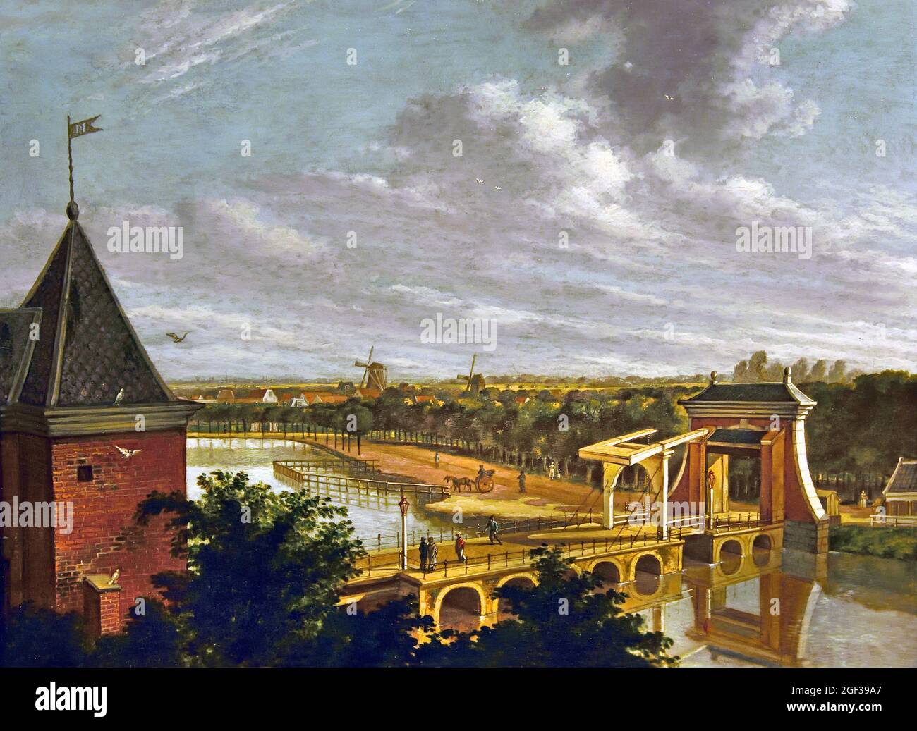 De Amsterdamse buitensingel bij de Leidsepoort, gezien vanuit de schouwburg 1813 von Johannes Jelgerhuis (1770–1836) - Niederländisch, Niederlande. Stockfoto