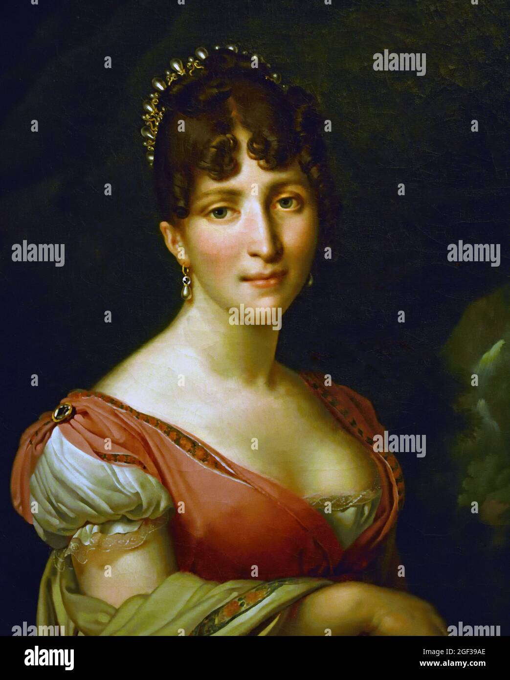 Hortense de Beauharnais, Königin von Holland, Anne-Louis Girodet-Trioson, 1805 - 1809 Niederländisch, Niederlande. Öl auf Leinwand, 60 × 49. Hortense war die Stieftochter von Kaiser Napoleon. Durch ihre Ehe mit Napoleons Bruder Lodewijk Napoleon wurde sie 1806 Königin von Holland. Die Ehe war erfolglos und Hortense dachte, Holland sei ein kaltes und düsteres Land. Sie zog es vor, bei ihren Söhnen in Paris zu leben, vor Gericht. Stockfoto