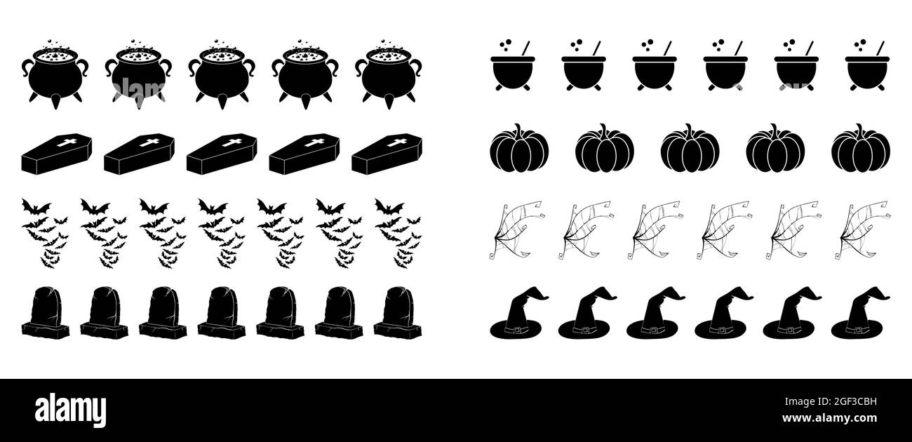 Cauldron Pumpkin Divider und mehr. Halloween Bordüre Set. Einfaches Vektor-Design mit gruseligen Symbol. Horror Urlaub Dokumentvorlage für dein Design. Stock Vektor Cauldron Pumpkin Divider und mehr. Halloween Bordüre Set. Einfaches Vektor-Design mit gruseligen Symbol. Horror Urlaub Dokumentvorlage für dein Design. Stock Vektor