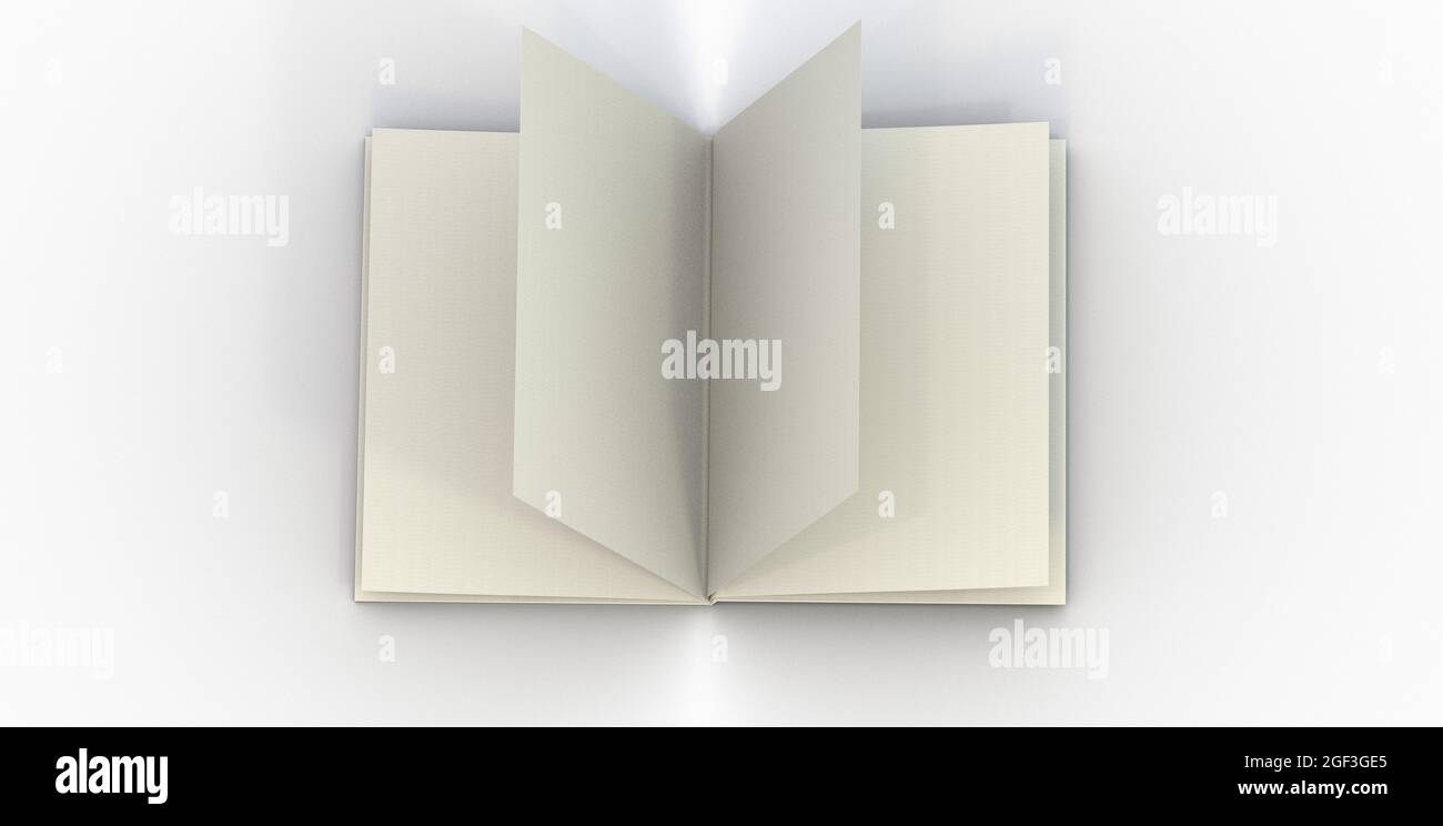 3D-Illustration Nachbildung eines Softcover-Buches auf weißem Hintergrund Stockfoto