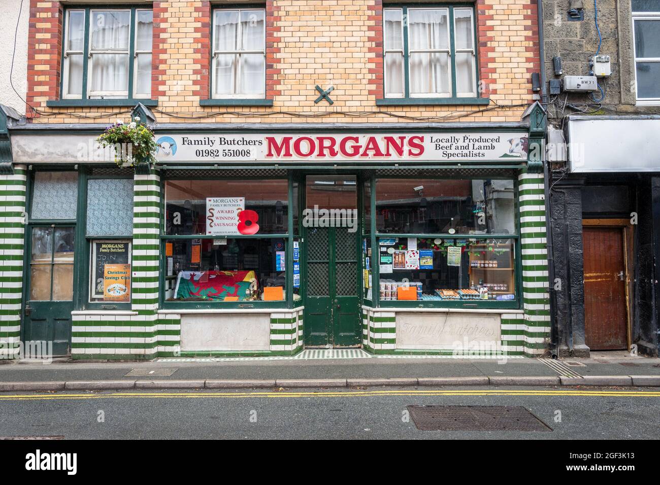Morgans Familienschlachter in Builth Wells Powys, Wales, Großbritannien Stockfoto