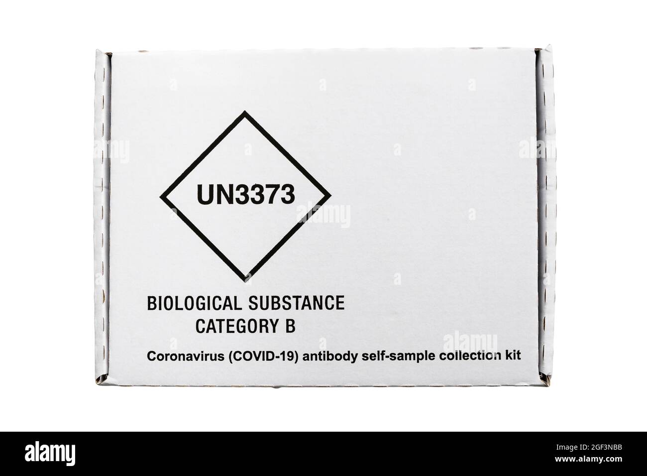 Coronavirus COVID-19-Kit zur Selbstprobe von Antikörpern, isoliert auf transparentem Hintergrund, um Blut auf Antikörper zu testen. England Großbritannien Stockfoto