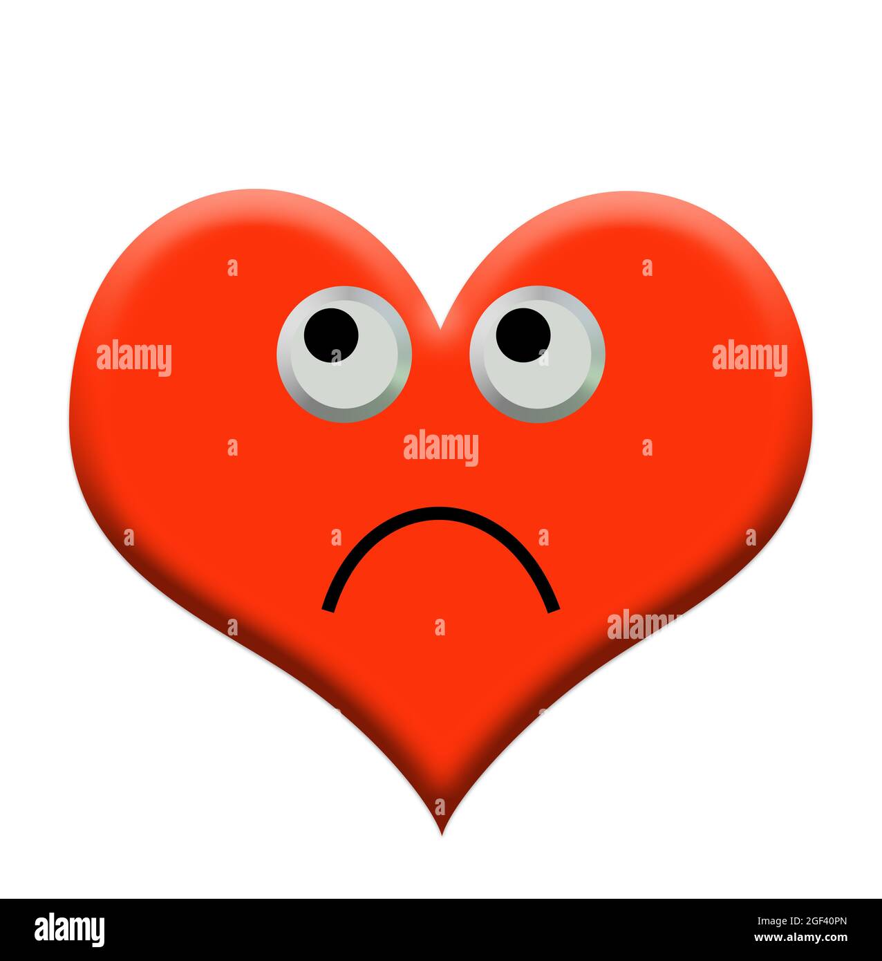 Rotes Herz mit Gesicht, schlechte Laune, 3d-Illustration Stockfoto