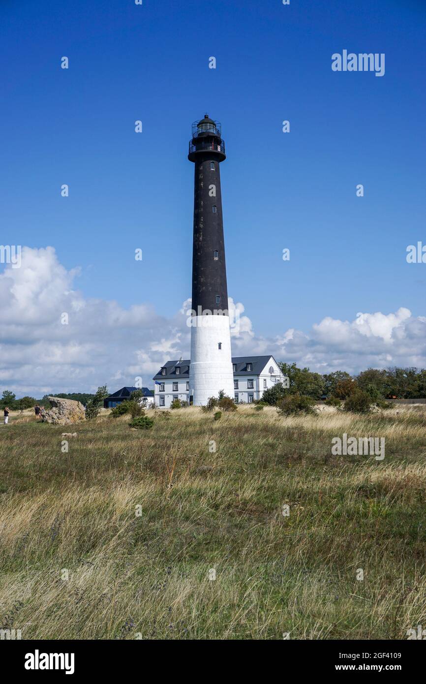 Saare, Estland - 14. August 2021: Der Leuchtturm Sorve auf der estnischen Insel Saaremaa Stockfoto