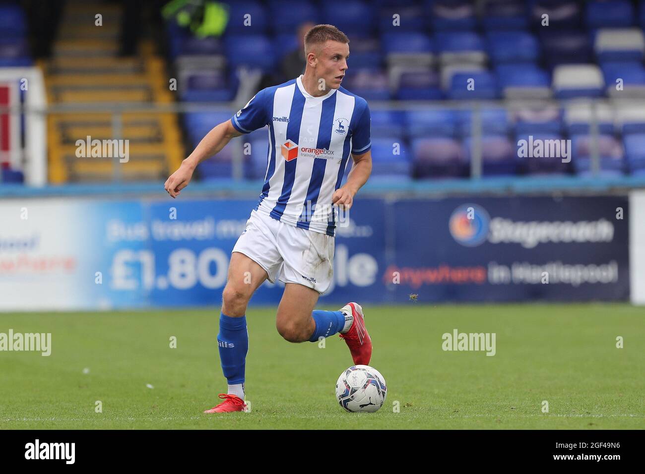 HARTLEPOOL, GROSSBRITANNIEN. DER 21. AUGUST wird Goodwin von Hartlepool United während des Sky Bet League 2-Spiels zwischen Hartlepool United und Walsall am Samstag, 21. August 2021 im Victoria Park, Hartlepool, spielen. (Kredit: Mark Fletcher | MI News) Kredit: MI Nachrichten & Sport /Alamy Live News Stockfoto