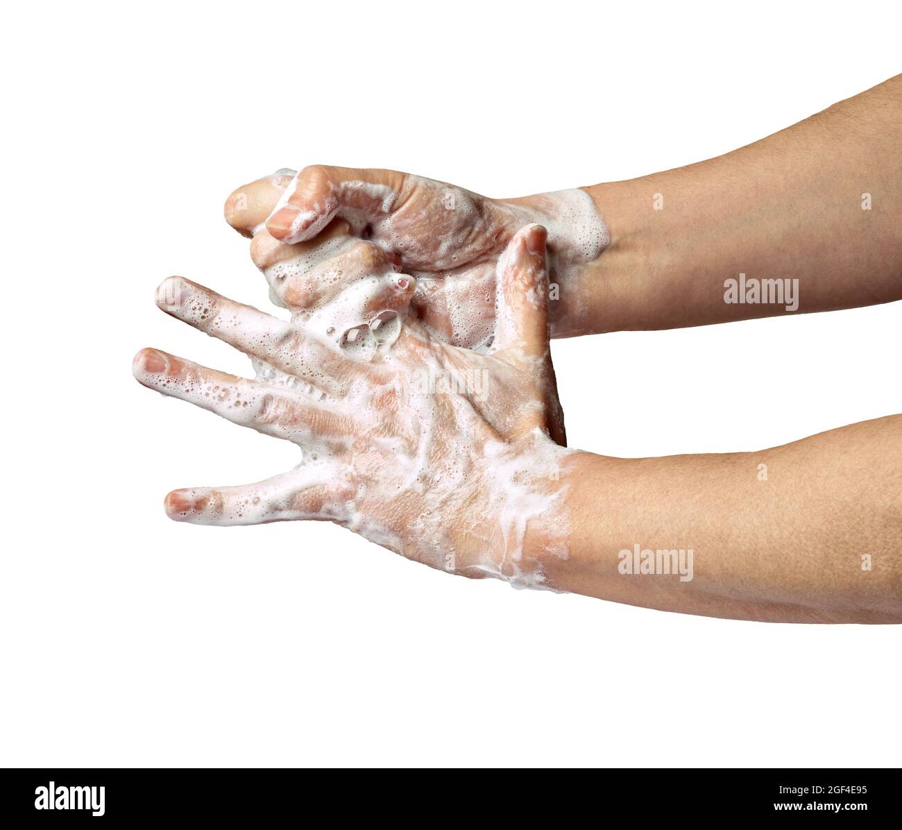 Händewaschen Seife Hygiene sauber Virus edpidemische Krankheit Corona Rauchwasser im Bad Stockfoto