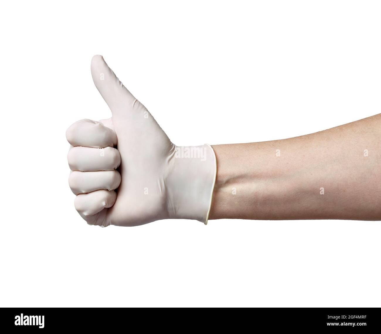 Latexhandschuh Hand Daumen nach oben Schutz Virus Corona Krankheit Epidemie Coronavirus medizinische Gesundheit Hygiene Stockfoto