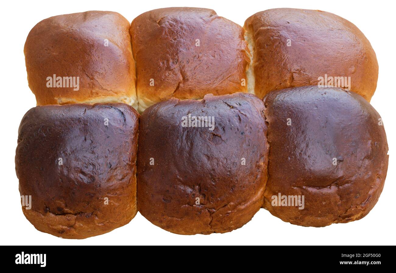 Leckere und frische Brioche-Brötchen isoliert auf weißem Hintergrund - gut zu Tee zu essen Stockfoto