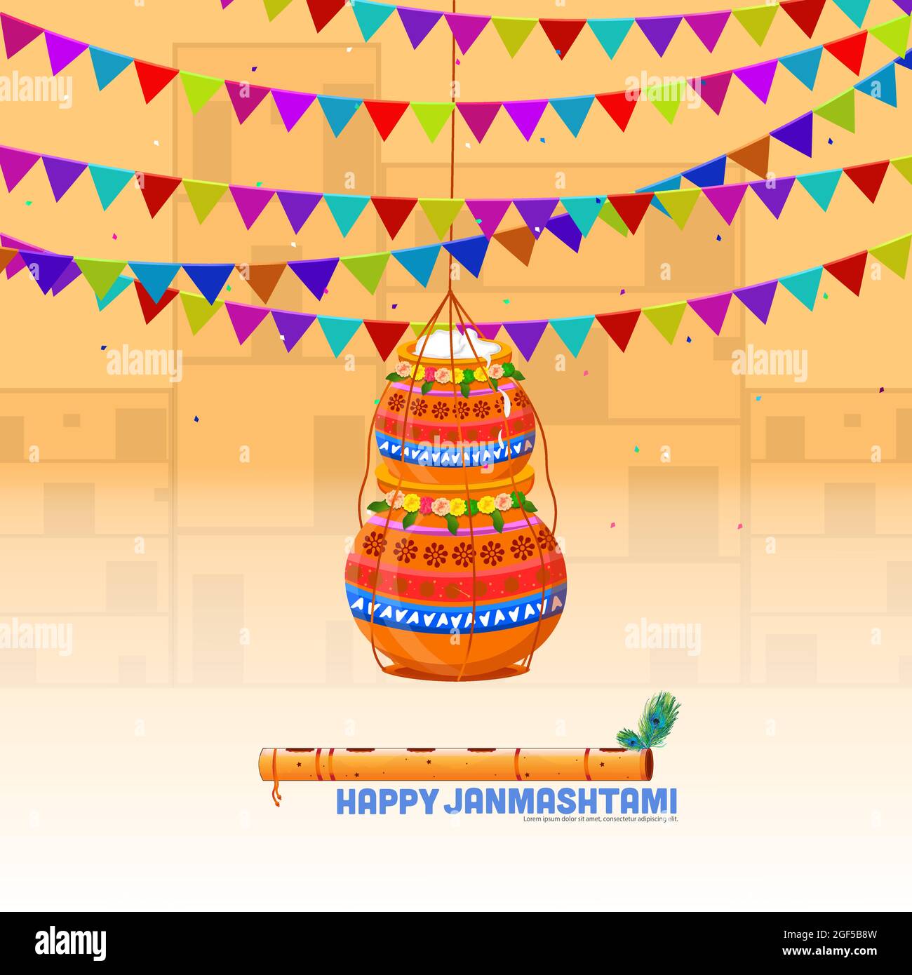 Illustration der Feier Hintergrund des Happy Janmashtami Festivals Stock Vektor