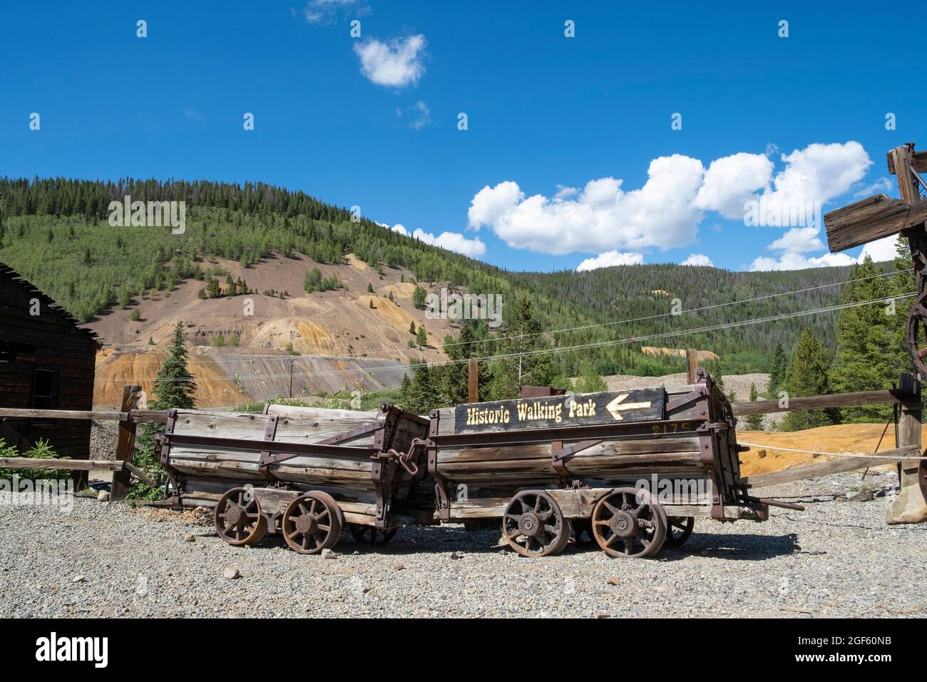 Summit County, Colorado, USA, Country Boy Mine, historische Mine im französischen Gulch-Gebiet, die Blei produzierte und seitdem für den Einsatz im Ersten Weltkrieg, Touristenattraktion Stockfoto