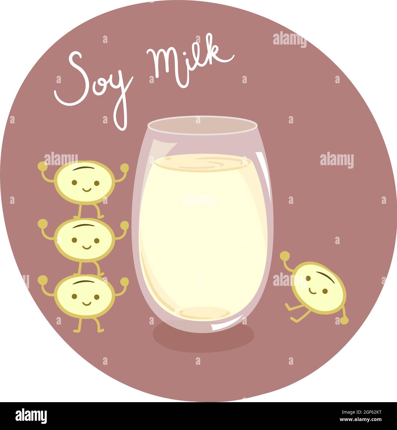 Konzept der Sojamilch. Süße Sojabohnen um ein Glas Sojamilch. Flache Vektorgrafik. Stock Vektor